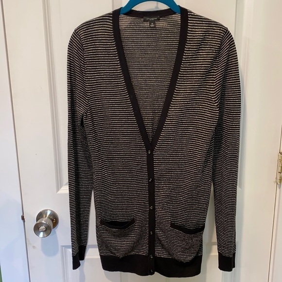 Ann Taylor Fine Merino Striped Thin Long Sparkly Cardigan EUC - Picture 3 of 15